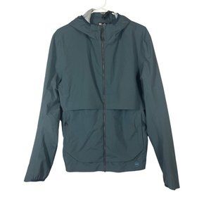 Janji Mens Rainrunner Pack Jacket Size Medium Waterproof Hooded Full Zip Blue